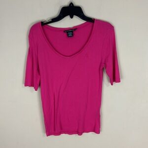 Ralph Lauren Sport Barbie Pink Curved V Neck Tee T-Shirt Size Large